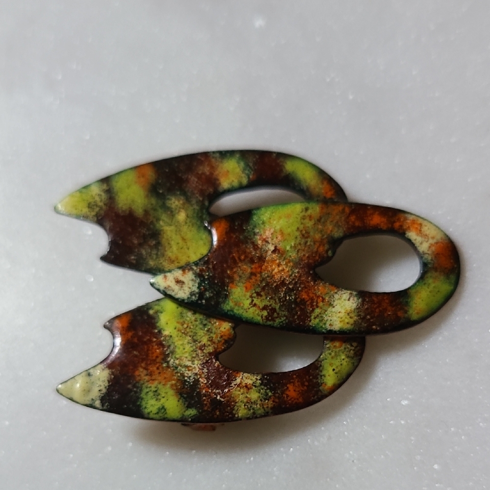 Vintage Enamel Brooch Copper
